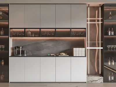 Modern Wine Cabinet With Glass Doors LED Lighting Wine Glass Rack And Storage Shelves 3d model