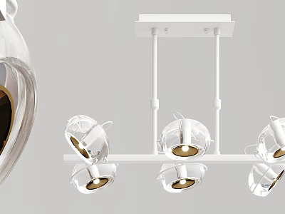 Modern Chandelier With White Frame Five Light Heads Transparent Shades And Gold Accents 3d model