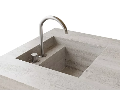 Modern Bathroom Washbasin Vanity With Grey Stone Countertop Built-in Sink And Faucet 3d model
