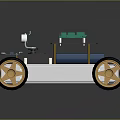 Robot Car with Camera Green Components and Wheels on Silver Chassis 3d model