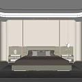 Modern Minimalist Bedroom Interior Design With Beige Headboard Wall Nightstand Lamps And Green Accent Chair