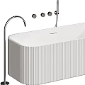 Modern Freestanding Bathtub With Ribbed Design White And Black Faucet Controls