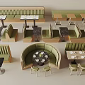 Modern Restaurant Seating Arrangement With Booth Seats Dining Tables And Chairs