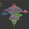Futuristic Cosmic Space Station With Orbital Platforms And Central Tower Structure 3d model