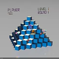 Space Mission Player Level 1 Exploring Blue Cosmic Pyramid With Red Planets And High Score
