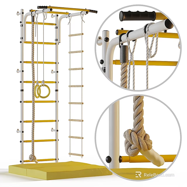 Sturdy Kids Bed Featuring Climbing Frame Ladder Rope and Hanging Rings for Indoor Play 3d model 