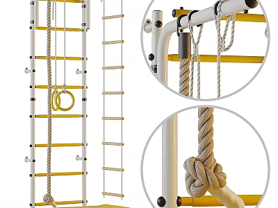Sturdy Kids Bed Featuring Climbing Frame Ladder Rope and Hanging Rings for Indoor Play 3d model