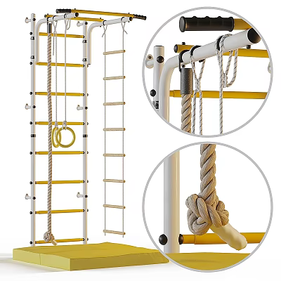Sturdy Kids Bed Featuring Climbing Frame Ladder Rope and Hanging Rings for Indoor Play 3d model