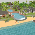 Beachfront Villa Complex With Palm Trees Swimming Pools And Ocean View