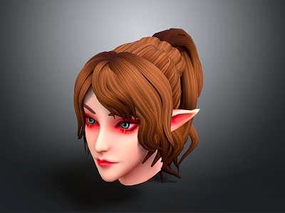 Game Movie Character With Brown Hair Ponytail Elf Ears And Red Eyes 3d model
