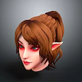 Game Movie Character With Brown Hair Ponytail Elf Ears And Red Eyes