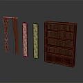 Red Green Floral Pattern Curtains And Brown Wooden Bookshelf For Home Decor