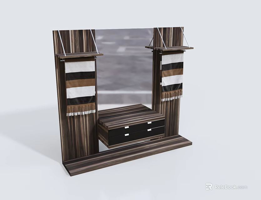 Wooden Dressing Table Design With Mirror Striped Side Panels And Drawers 3d model 