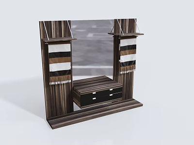 Wooden Dressing Table Design With Mirror Striped Side Panels And Drawers 3d model