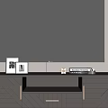 Modern Gray TV Stand With TV Decorative Vase Photo Frame And Trophy Storage
