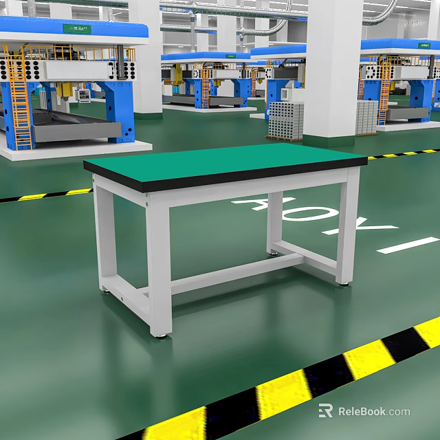 Industrial Workbench With Green Tabletop In Factory Workshop Industrial Equipment Area 3d model 