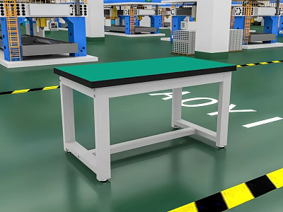 Industrial Workbench With Green Tabletop In Factory Workshop Industrial Equipment Area 3d model