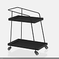 Black Two Tier Metal Trolley With Open Shelves And Caster Wheels