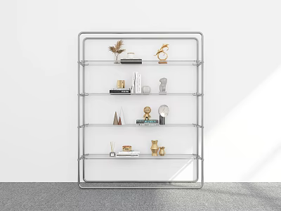 Elegant Metal Multi Tier Shelf With Decorative Items Books And Plants 3d model