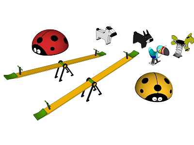 Colorful Ladybug Shaped Playground Equipment with Yellow Seesaws and Animal Figures 3d model