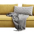 Stylish Yellow and Gray Sectional Sofa with Decorative Pillows and Throw Blanket 3d model