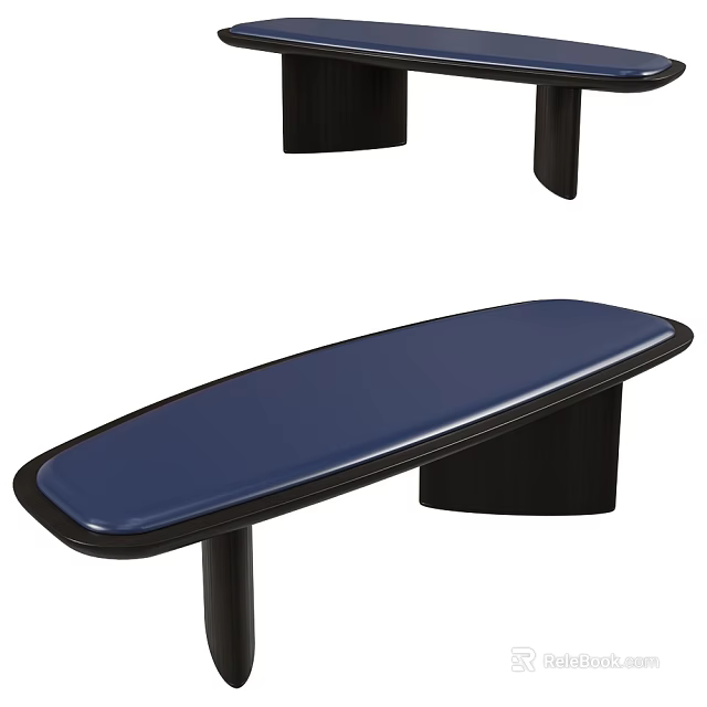 Modern Oval Dining Table With Blue Surface And Black Legs Design 3d model