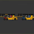 Four Colored Utility Vehicles With Mechanical Arms For Industrial Material Handling