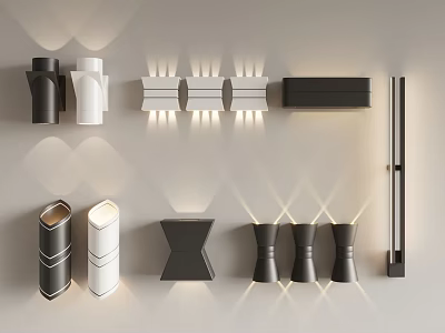 Modern Wall Lamps With Various Stylish Designs In Black And White Colors 3d model