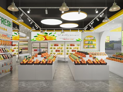 Bright Fruit Store Interior With Fresh Fruit Displays 3d model