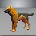 Low Poly Orange Black Dog Sculpture With 3D Art Design And Reflective Base
