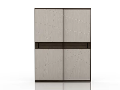 Modern Sliding Door With Geometric Pattern Light Beige Panel And Dark Brown Frame 3d model