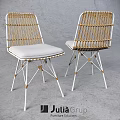 Stylish Rattan Chairs With White Metal Frame And Light Gray Cushions