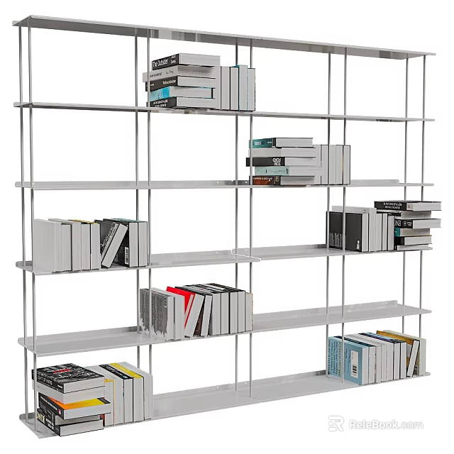 Modern Metal Frame Bookcase With Open Multilayer Shelves And Books 3d model