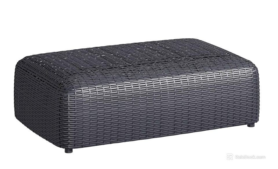 Modern Black Wicker Ottoman With Sleek Design For Living Room Furniture Use 3d model 