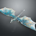 Fantasy Character Dragon Mythical Creature with Blue White Patterned Wings in Flying Stance
