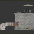 Roof Top Terrace Structure With Pink Umbrella Yellow Ladder Green Mat And Red Pipes