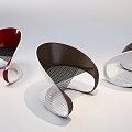 Modern Curved Single Chair with Red Brown White Mesh Seat Design