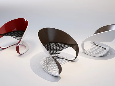 Modern Curved Single Chair with Red Brown White Mesh Seat Design 3d model