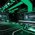 Modern AI Exhibition Hall With Digital Screens And Green Tech Design
