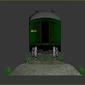 Green Train Carriage On Railway Track With Grass Alongside Road Infrastructure
