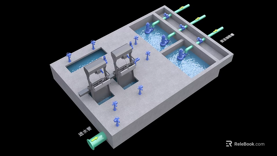 Industrial Liquid Handling Equipment With Inlet Valves Drain Valves And Blue Control Components For Efficient Operation 3d model 