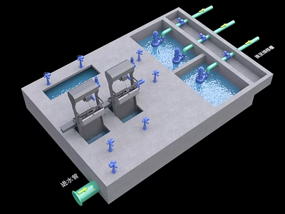 Industrial Liquid Handling Equipment With Inlet Valves Drain Valves And Blue Control Components For Efficient Operation 3d model