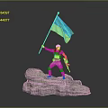 Game Movie Character Standing On Rock Holding Ukrainian Flag In Military Uniform With Rifle