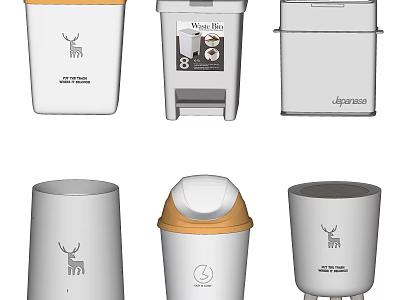 Public Facility Waste Bins With Various Designs Lids And Brand Logos 3d model