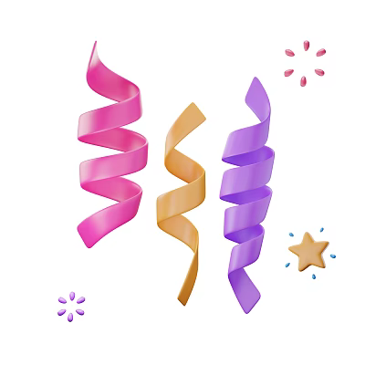 Decorative Ornament Set With Pink Orange Purple Spiral Ribbons And Star Flower Decorations 3d model