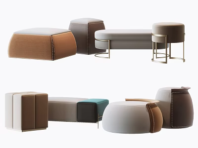 Elegant Modern Upholstered Sofa Stools In Multicolor Designs With Metal Legs 3d model