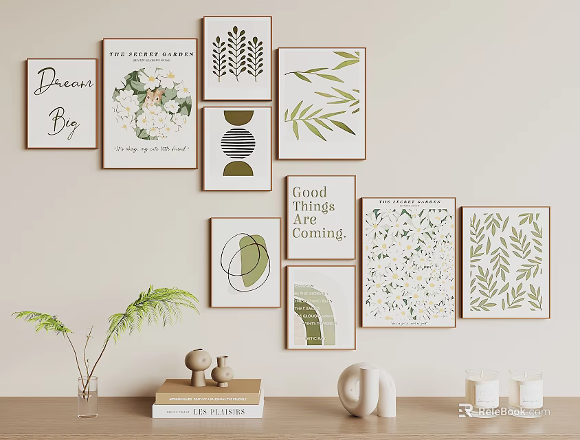 Framed Abstract Paintings Wall Art With Minimalist Designs And Decorative Elements 3d model