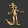 Golden Cartoon Animal Sculpture Standing With Exaggerated Expression Metallic Finish