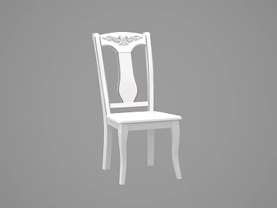 Elegant White Dining Chair With Carved Backrest And Straight Legs Design 3d model