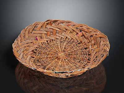 Handwoven Rattan Basket With Intricate Round Brown Pattern Traditional Decorative Storage 3d model